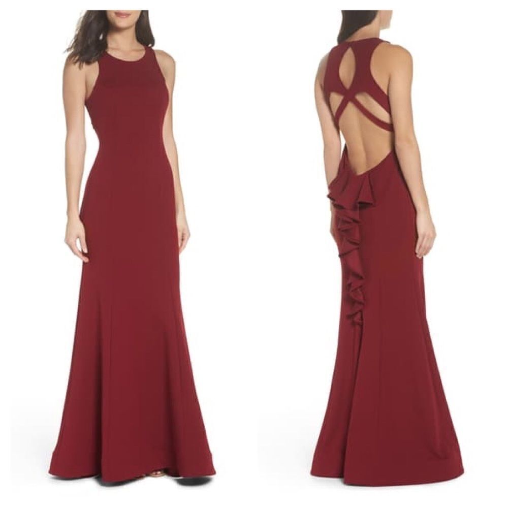 Sequin Hearts Ruffle Back Scuba Gown Size 3